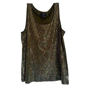 Chaps Womens XL Petite Olive Green Tank Top with Sequins NWT 100% Cotton